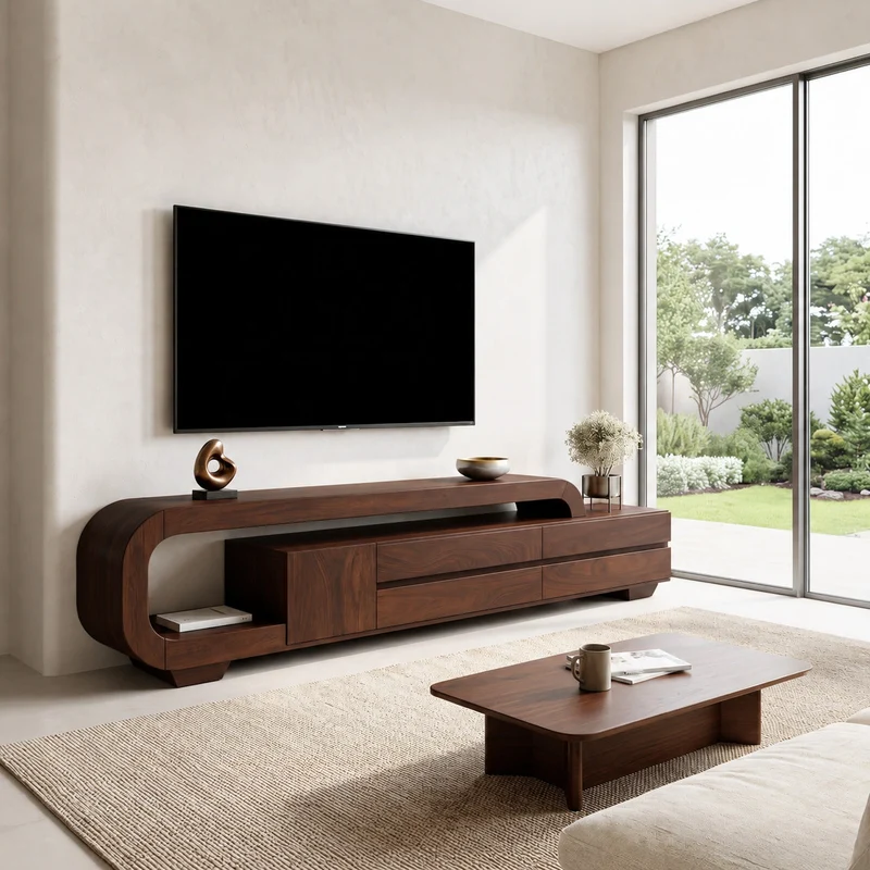 Modern Sculpted TV Console With Open Frame For Living Room SITHHNTVC011