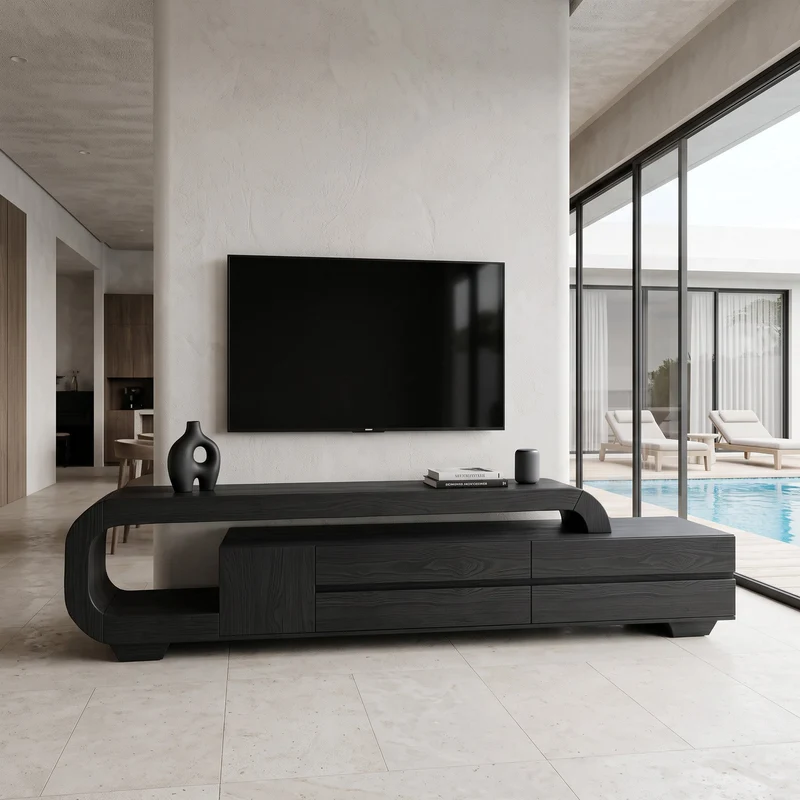 Modern Sculpted TV Console With Open Frame For Living Room SITHHNTVC011