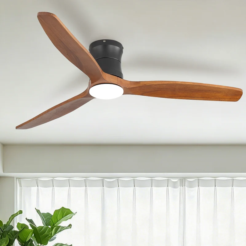 SONNI Deckenventilator mit Beleuchtung und Fernbedienung, 132 cm moderner Ventilator mit 3 Massivholzflügeln, leisem DC-Motor und 6 Geschwindigkeitsstufen