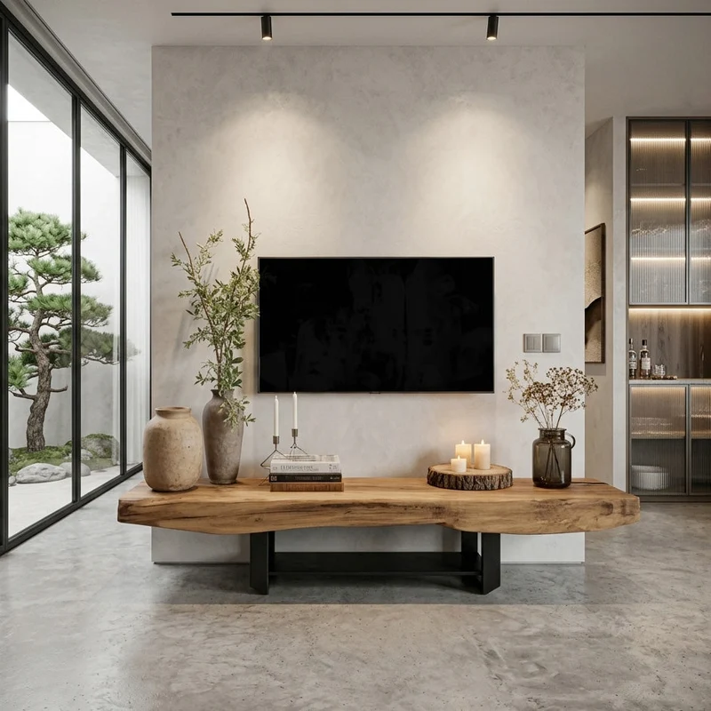 Rustic TV Shelf With Metal Legs For Minimalist Living Room SITHHNTVC004