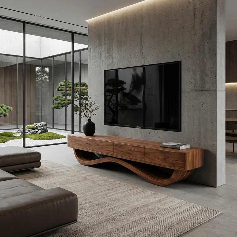 Modern Curved Base Floating Top TV Console For Living Room RTTHHNTVC141