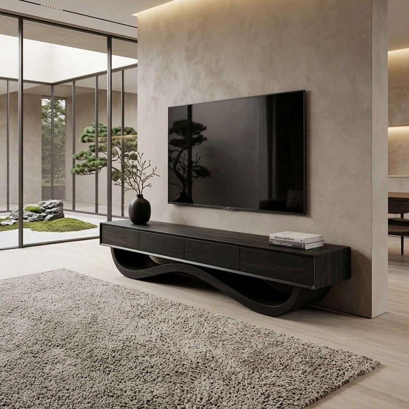 Modern Curved Base Floating Top TV Console For Living Room RTTHHNTVC141