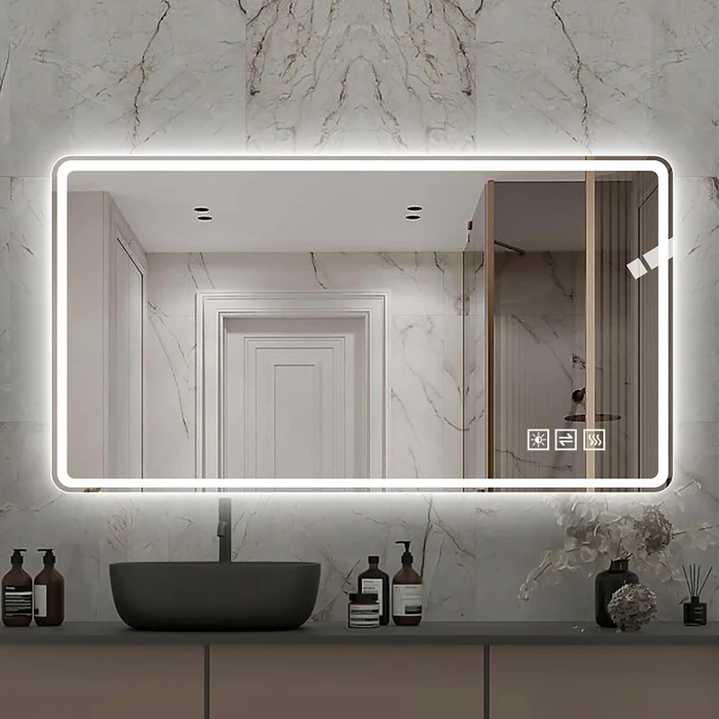 SONNI LED Badezimmerspiegel 60×120 cm, rahmenlos, Frontlicht matt, Anti-Beschlag, 3 Lichtfarben, dimmbar, Memory, horizontal & vertikal, IP44 wasserdicht