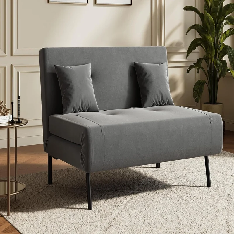 SONNI Schlafsofa 120 cm mit Schlaffunktion, Klappsofa mit verstellbarer Rückenlehne 2 Lendenkissen Stoff Sofa in Samtoptik für Wohnzimmer Schlafzimmer