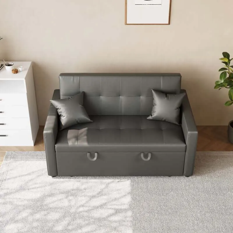 SONNI Sofa 140x94cm mit schlaffunktion, modernen Klein Schlafsofa Dunkelgrau, Bettsofa 2 Sitzer mit Kissen, Rückenlehnenwinkel verstellbar Superfaser Kunstleder