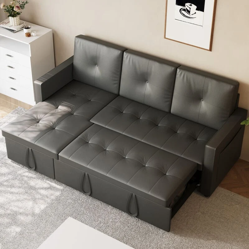 SONNI Schlafsofa 3 Sitzer, Ecksofa mit Schlaffunktion L Form Sofa mit Seitentaschen 186 x 110 cm Liegefläche 203 cm Polstersofa