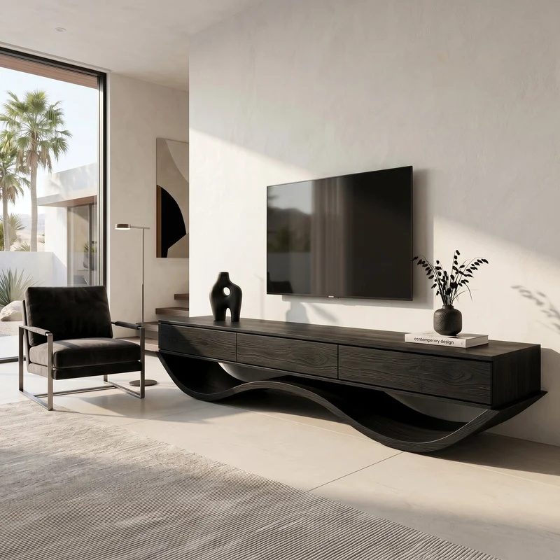 Modern Sculptural TV Console With Curved Base For Living Room RTTHHNTVC139