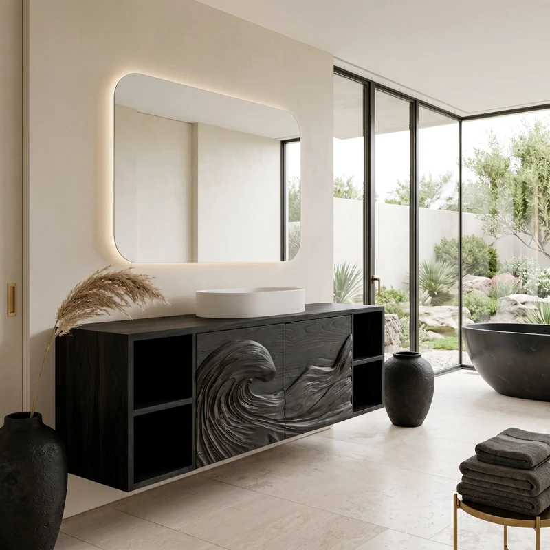 Modern Ocean Wave Bathroom Vanity For Contemporary Bathroom RTTHHNBRV068
