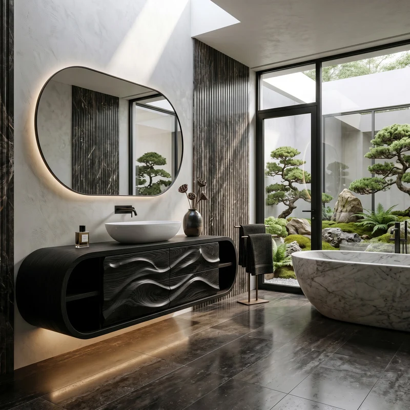 Contemporary Rounded Floating Bathroom Vanity For Modern Bathroom RTTHHNBRV065