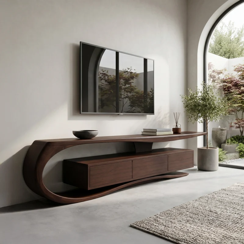 Minimalist Curved TV Console For Living Room RTTHHNTVC137