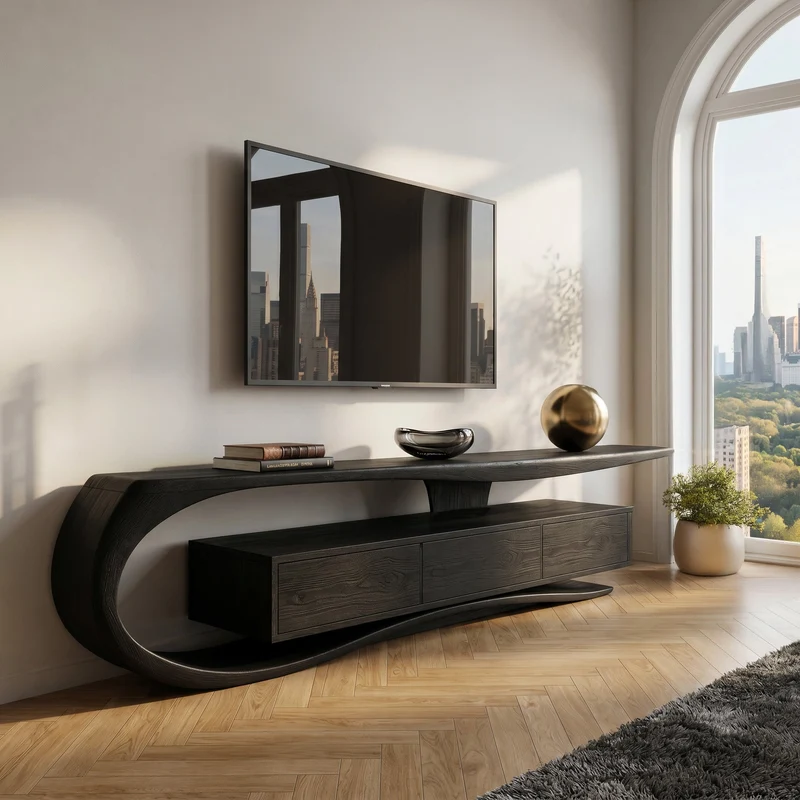 Minimalist Curved TV Console For Living Room RTTHHNTVC137
