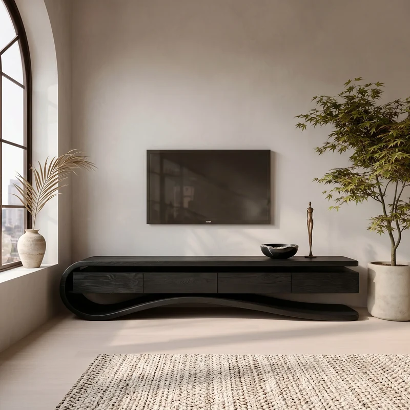 Contemporary Curved Rounded TV Console For Designer Living Room RTTHHNTVC136