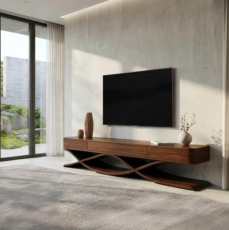 Modern TV Console With Interlocking Sculptural Base For Living Room RTTHHNTVC135