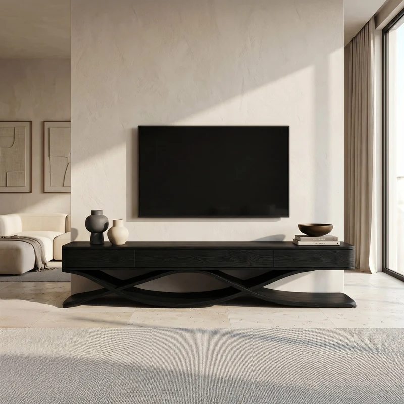 Modern TV Console With Interlocking Sculptural Base For Living Room RTTHHNTVC135