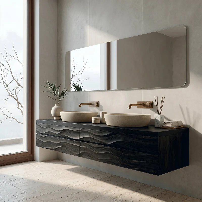 Modern Floating Bathroom Vanity With Wave Texture For Bathroom RTTHHNBRV042