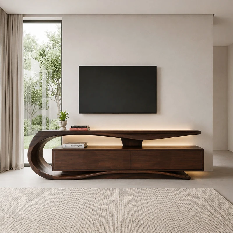 Luxury Curved Wooden TV Console For Interiors RTTHHNTVC134