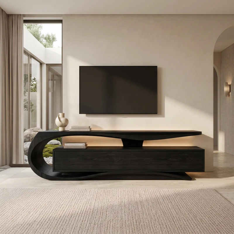 Luxury Curved Wooden TV Console For Interiors RTTHHNTVC134