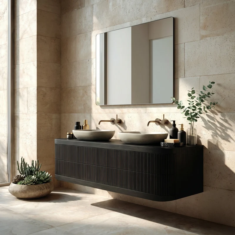 Contemporary Wooden Floating Bathroom Vanity With Fluted Front For Bathroom RTTHHNBRV039