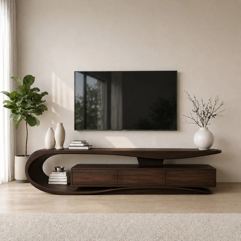 Organic Rounded Wooden TV Console For Living Room Furniture RTTHHNTVC133