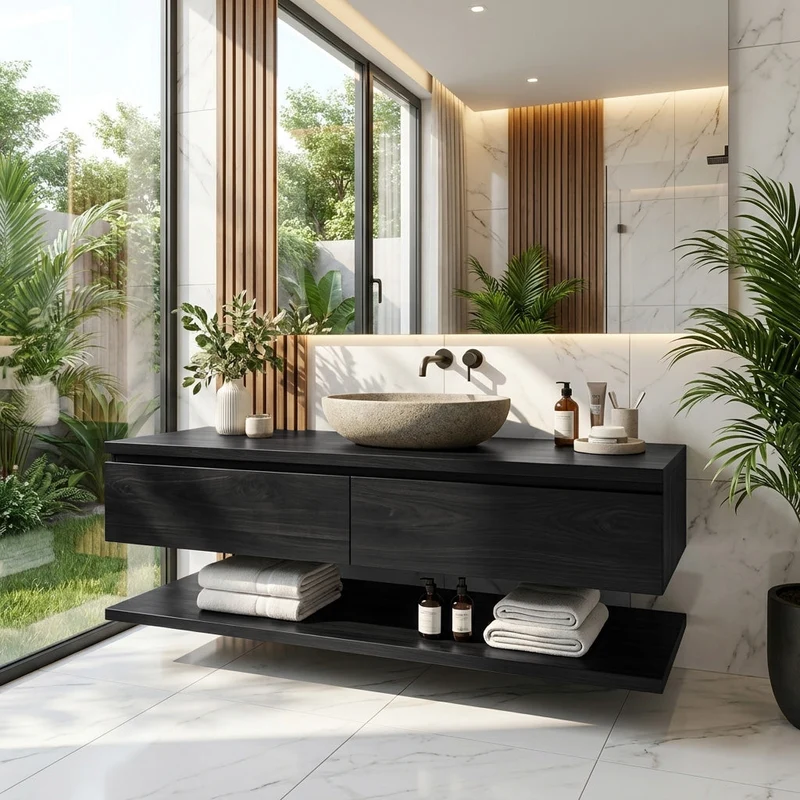 Minimalist Natural Wood Wall Mounted Bathroom Vanity For Bathroom RTTHHNBRV016