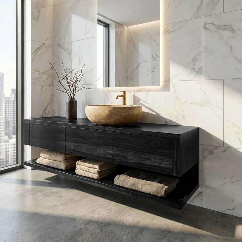 Mid Century Wooden Floating Bathroom Vanity For Bathroom RTTHHNBRV015