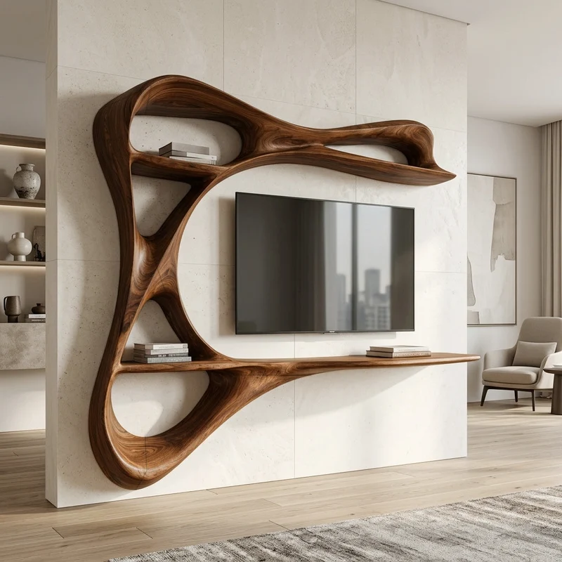Contemporary Carved Frame TV Console With Integrated Shelves For Home RTTHHNTVC129