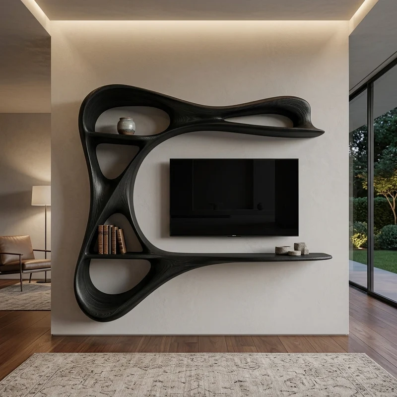 Contemporary Carved Frame TV Console With Integrated Shelves For Home RTTHHNTVC129