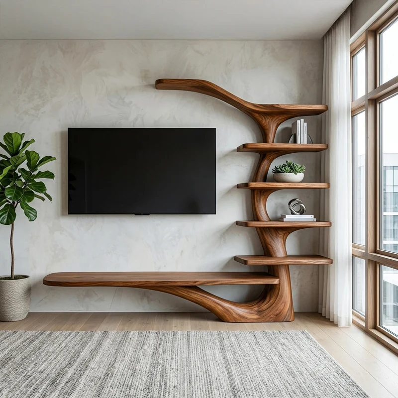 Modern TV Stand With Tree Inspired Shelf For Living Room RTTHHNTVC120