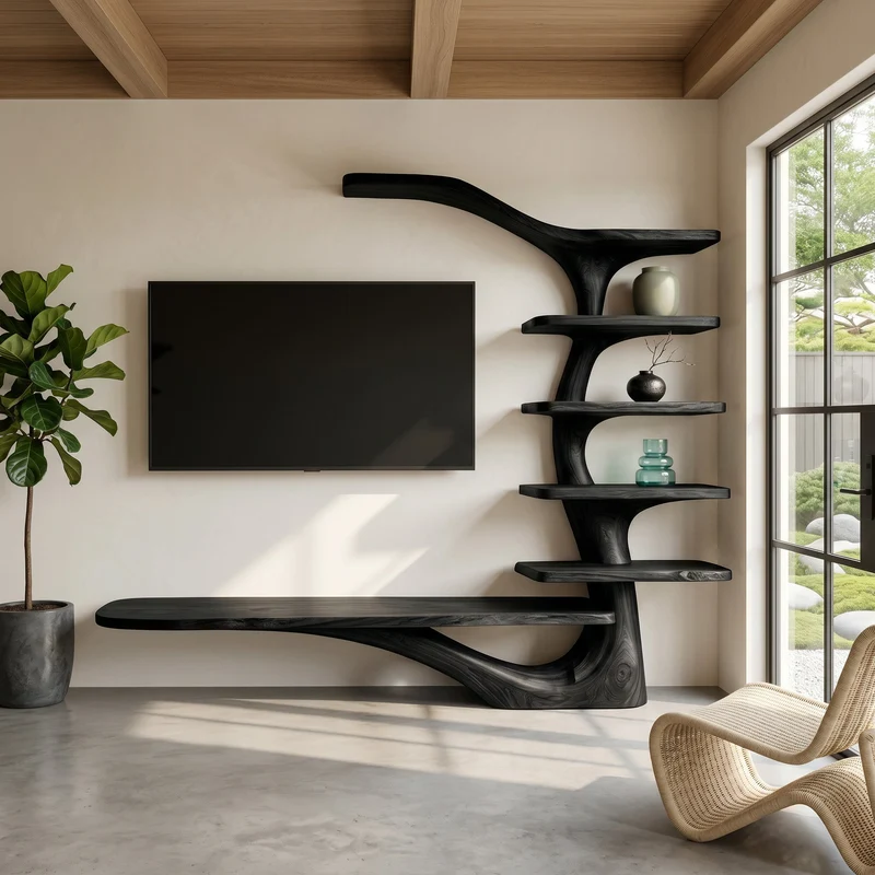 Modern TV Stand With Tree Inspired Shelf For Living Room RTTHHNTVC120