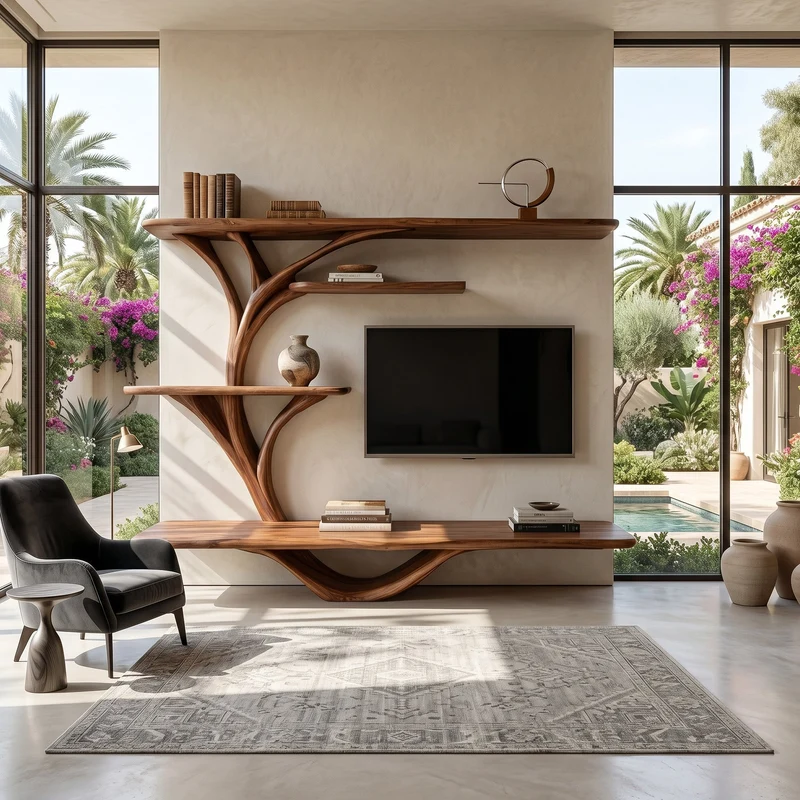 Organic TV Stand With Sculptural Branch Shelves For Living Room RTTHHNTVC119