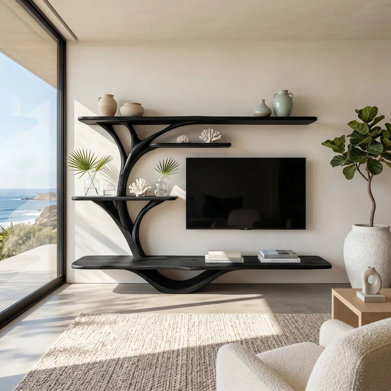 Organic TV Stand With Sculptural Branch Shelves For Living Room RTTHHNTVC119