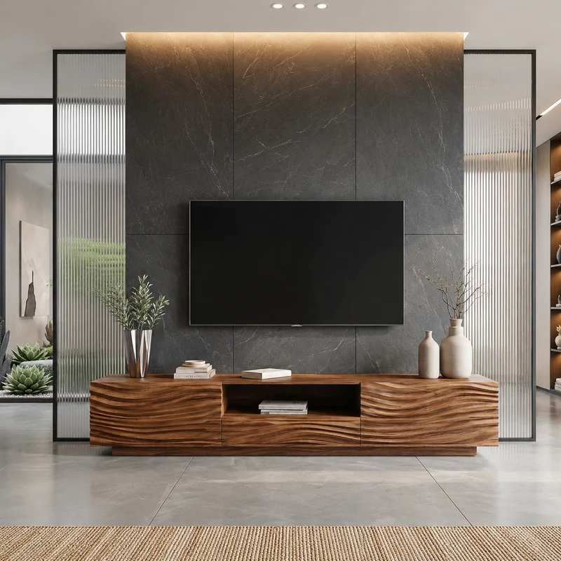 Modern Organic TV Console Sculpted Media Cabinet For Living Room RTTHHNTVC077