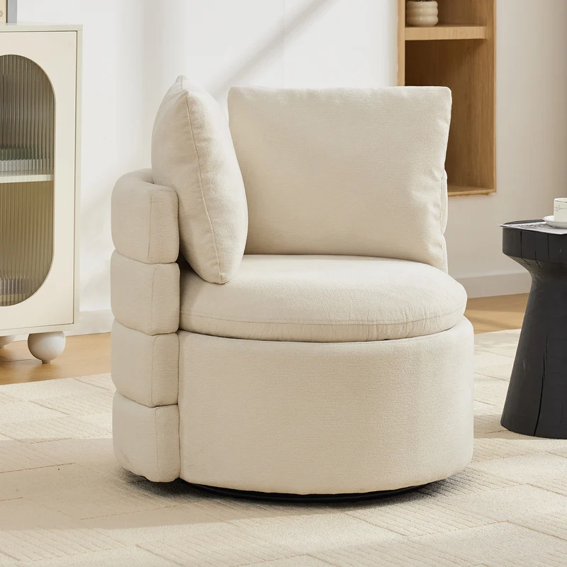 SONNI Drehsessel 360° drehbar mit Stauraum, moderner Chenille Polstersessel mit bequemem Rückenkissen, 72 x 66,5 x 76 cm