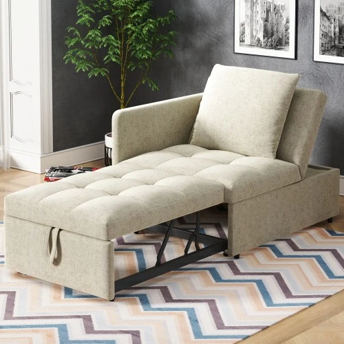 SONNI Schlafsofa mit Schlaffunktion, 3 in 1 Polsterbett, Leinenstoffsofa mit verstellbarer Rückenlehne und Kissen, Liegesofa für Gästezimmer und Home-Office, 177 x 68 x 65 cm
