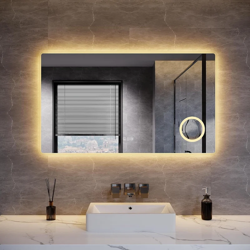 SONNI LED Badspiegel 80 x 60 cm Spiegel Bad mit Beleuchtung, 3 Farbe modi, Steckdose, 3X Lupe, Anti-Beschlag und Touch-Schalter Wandspiegel Kosmetikspiegel