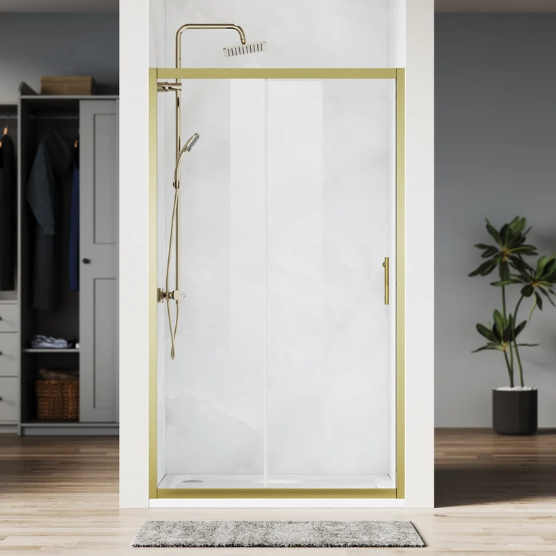 SONNI Duschtür Schiebetür Duschabtrennung Gebürstetes Gold Aluminiumrahmen ESG Glas 100–120 cm Höhe 185 cm