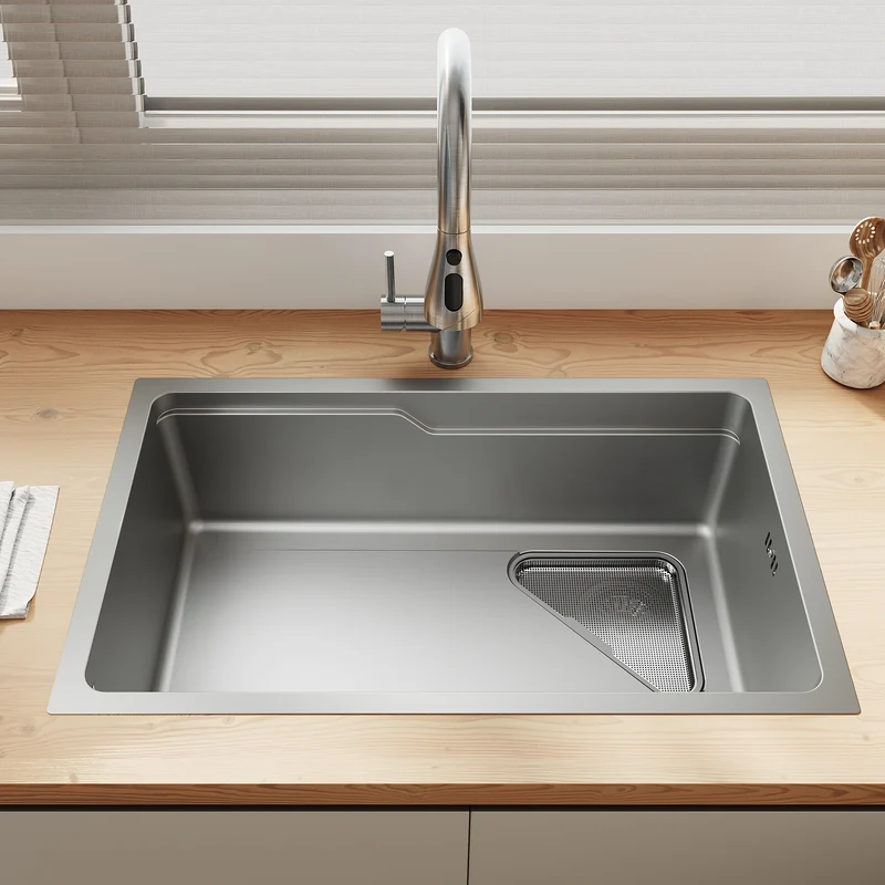 SONNI Waschbecken Küchenspüle 304 SUS Edelstahl, 70×43 cm, Einbauspüle mit 1 Becken,Wasserhahn,Unterbauspüle, mit Abtropfkorb und Dreieckigem Abfallsieb, Schmale Seite