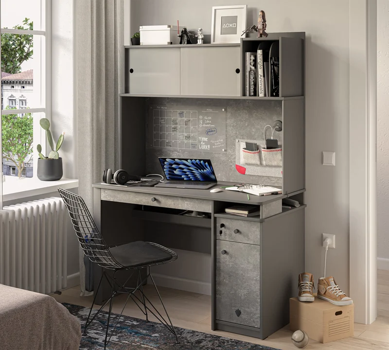 Space Gray Large Study Desk With Unit