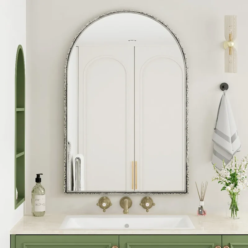 Miroir Argenté 61x91 cm Arche Cadre Métal Martelé