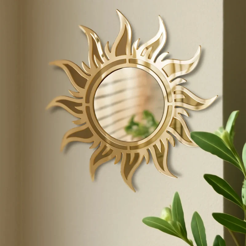 Soleil Miroir Doré 26 cm Mural Style Bohème