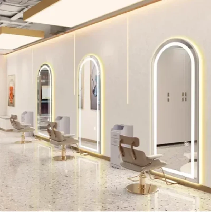 Miroir Salon de Coiffure 70x170 cm LED Arche Doré