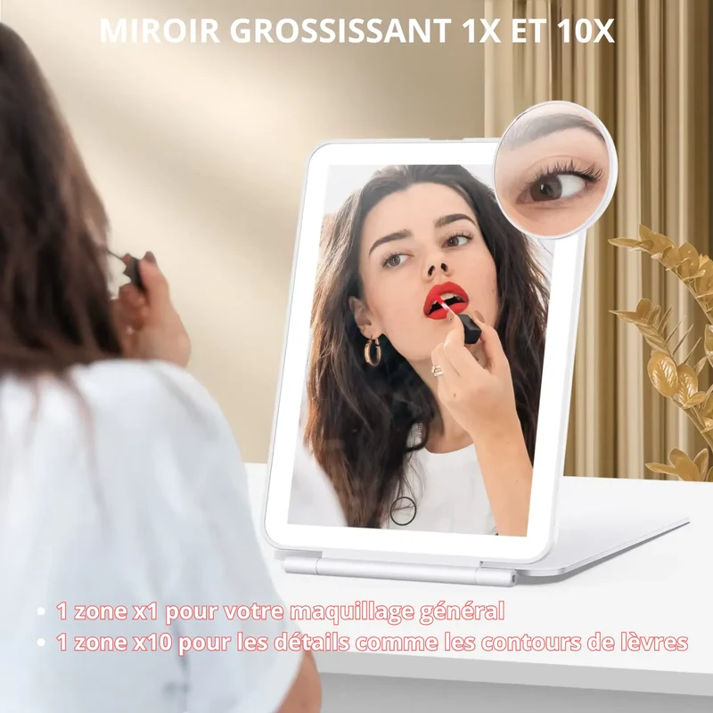 Miroir de Maquillage Grossissant LED Voyage avec Zoom 10X