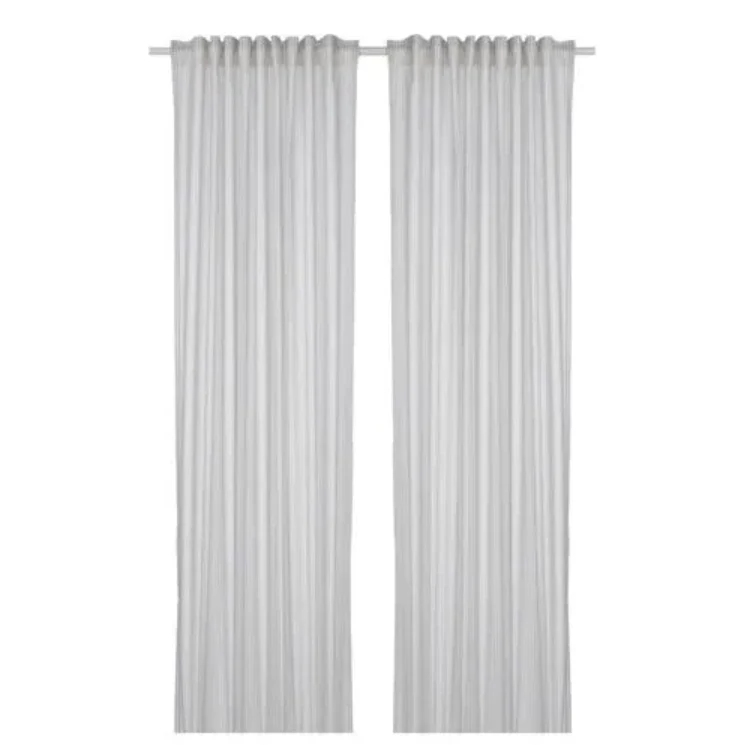BYMOTT background curtain, 1 pair, white/light grey striped, 120x300 cm