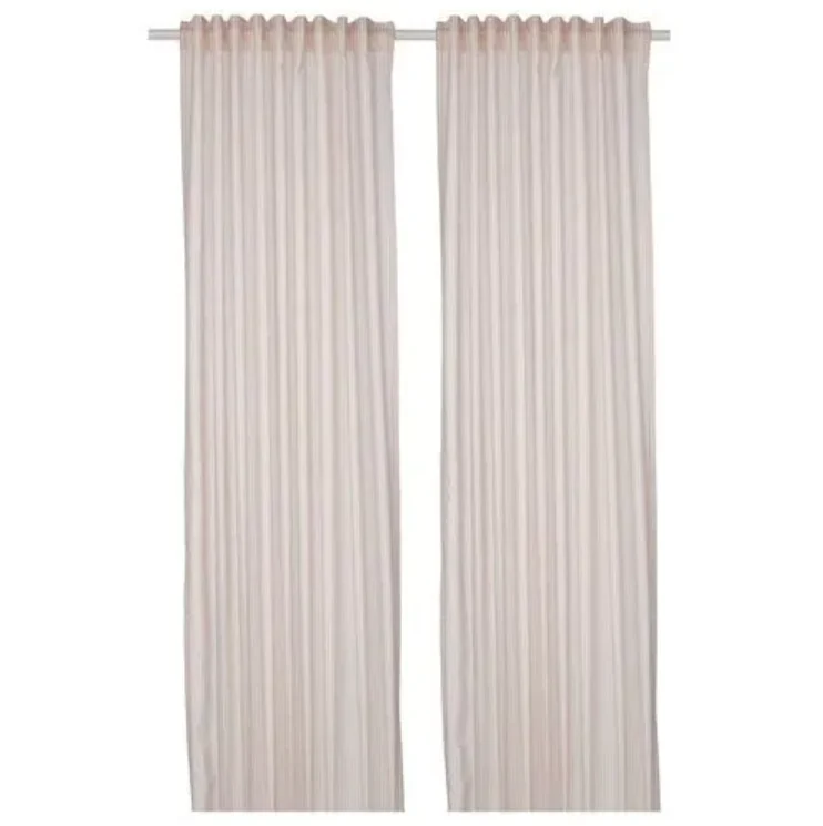 BYMOTT background curtain, 1 pair, white/beige striped, 120x300 cm
