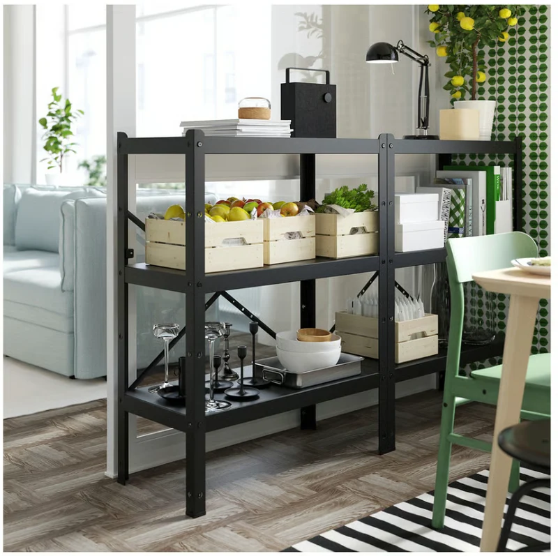 BROR Shelf, black, 84x54 cm/BROR Post, black, 110 cm