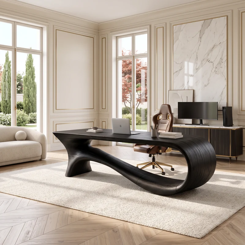 Contemporary Office Desk With Asymmetrical Curved Legs For Workspace SINLSADE194