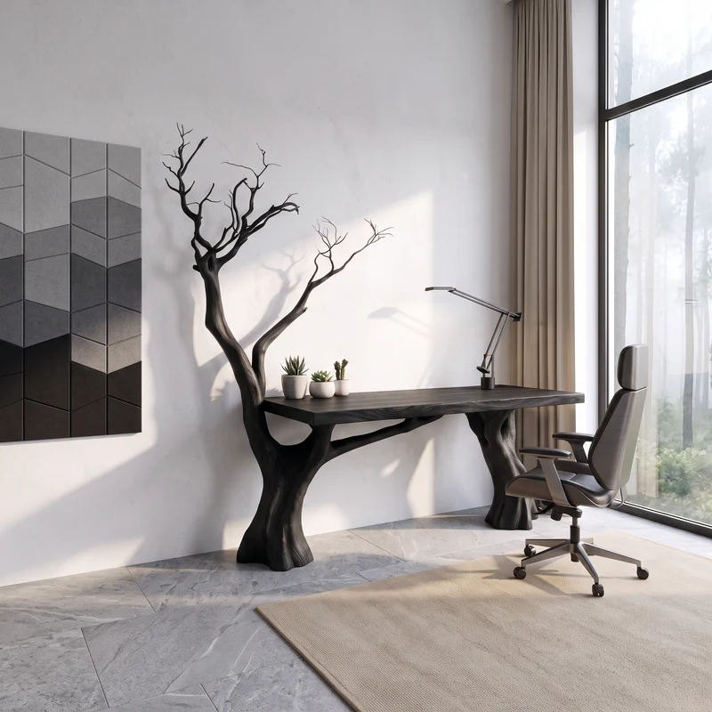 Rustic Computer Desk With Artistic Branch Inspired Base For Home Office SINLSADE192