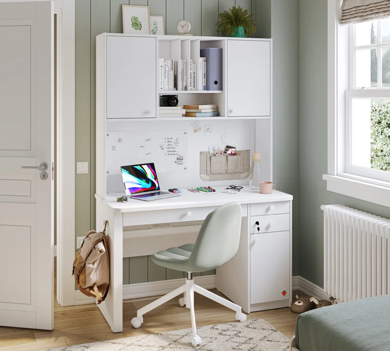 Varia White Wide Study Desk With Unit