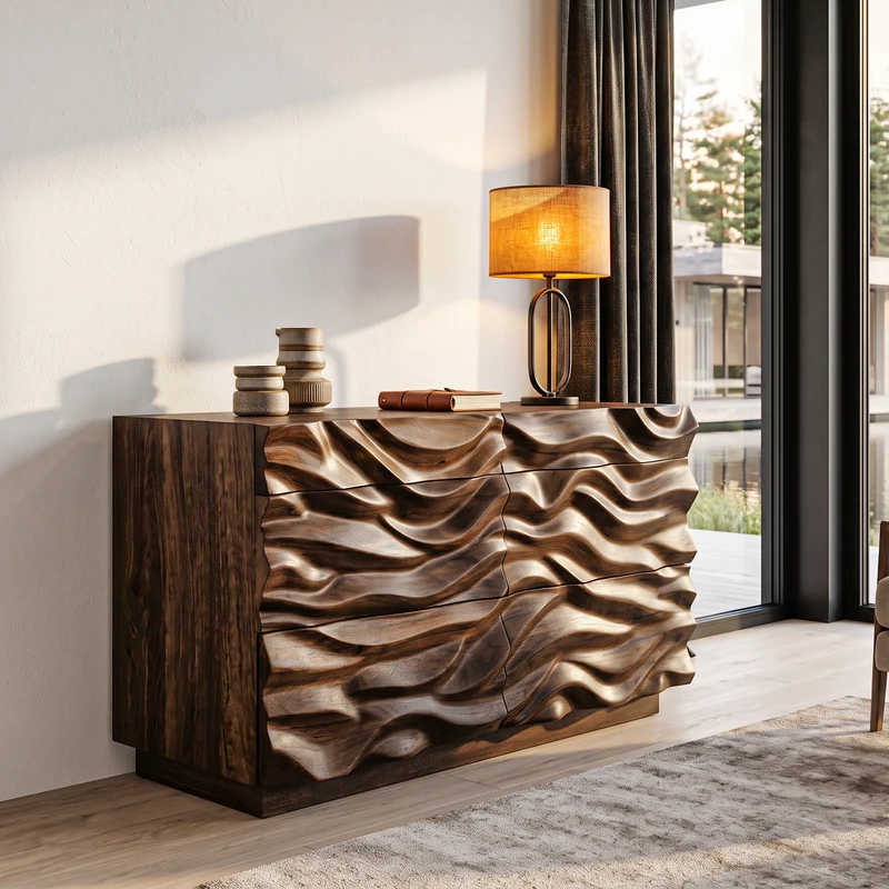 Modern Dresser With Sculpted Wave Front For Bedroom SINLHADR011