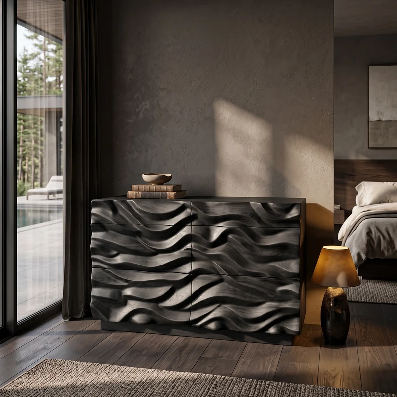 Modern Dresser With Sculpted Wave Front For Bedroom SINLHADR011